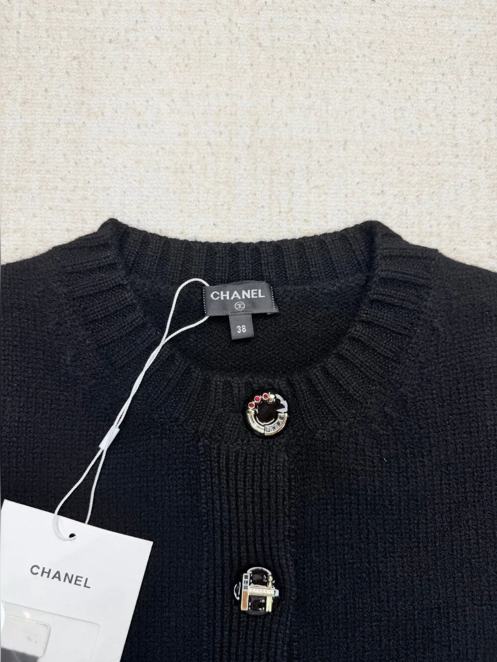 Chanel Black Button-Front Cashmere Cardigan